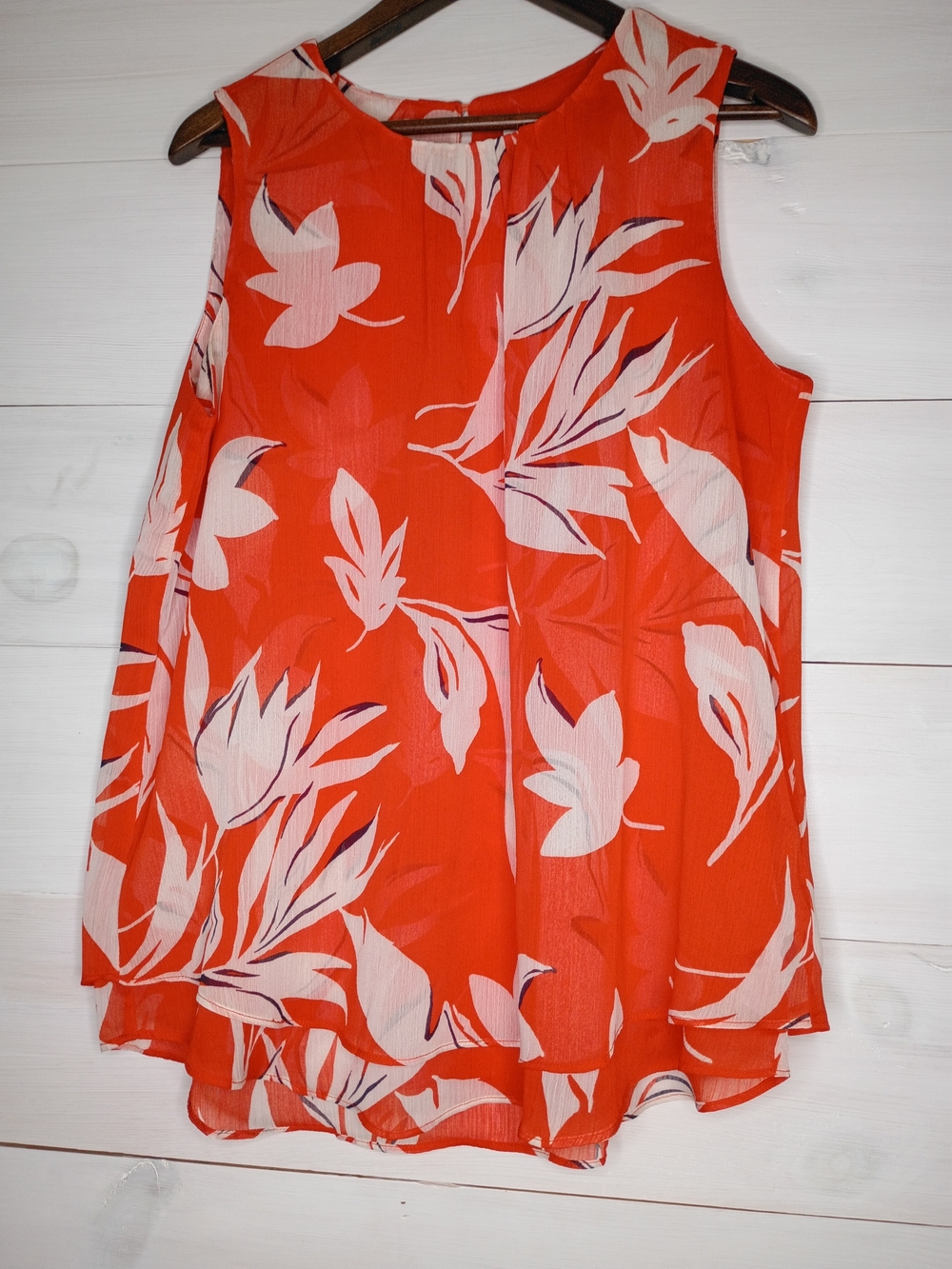 Cristina B Tropical Floral Sleeveless Blouse Medium Orange Layered Chiffon Top